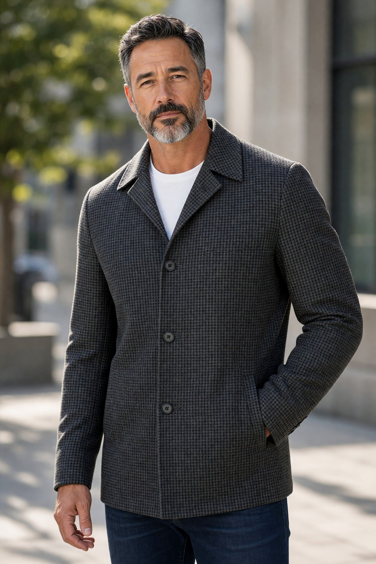 OARS & OLD IVY WOOL BLEND JACKET - GREEN MINI HOUNDSTOOTH