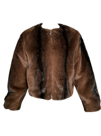REPEAT FAUX MINK JACKET - DARK BROWN