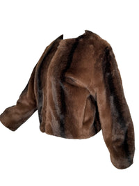 REPEAT FAUX MINK JACKET - DARK BROWN