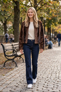 REPEAT FAUX MINK JACKET - DARK BROWN