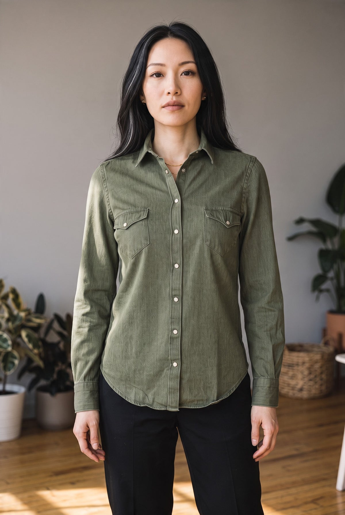 GIANGI NAPOLI WOMEN'S KIT DENIM SHIRT - OLIVE
