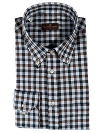 BUTTON DOWN SPORT SHIRT - NAVY/BROWN CHECK