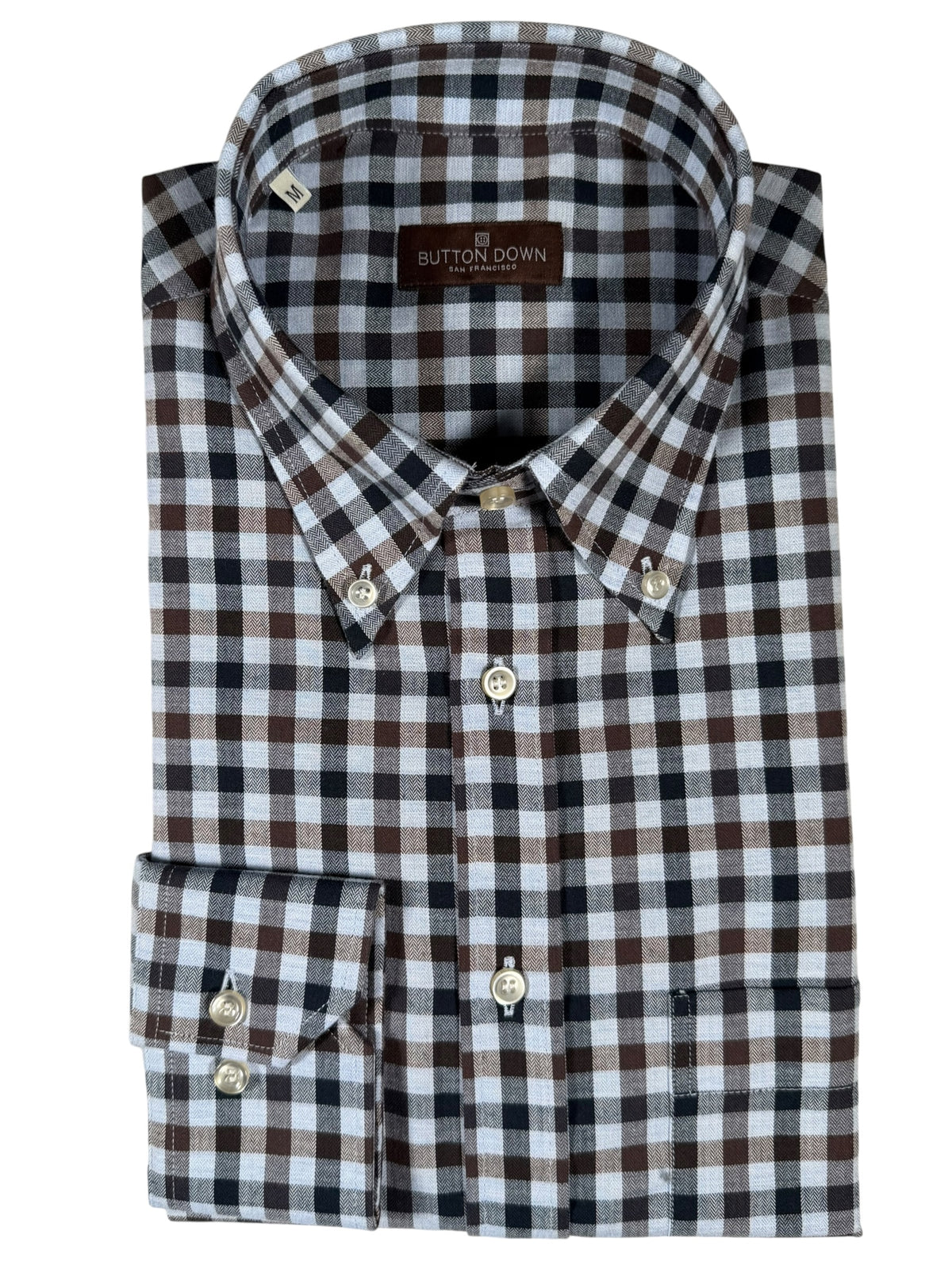 BUTTON DOWN SPORT SHIRT - NAVY/BROWN CHECK
