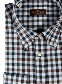 BUTTON DOWN SPORT SHIRT - NAVY/BROWN CHECK