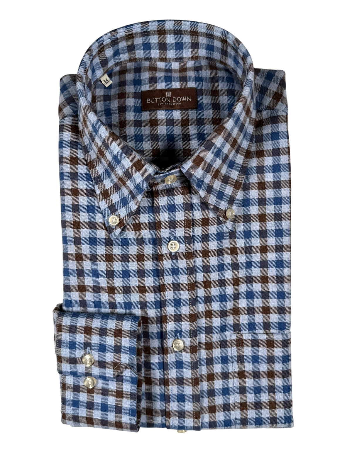 BUTTON DOWN SPORT SHIRT - BLUE/NAVY/BROWN CHECK