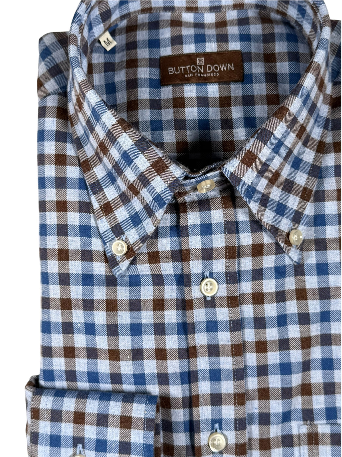 BUTTON DOWN SPORT SHIRT - BLUE/NAVY/BROWN CHECK