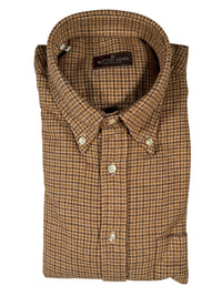 BUTTON DOWN SPORT SHIRT - BROWN HOUNDSTOOTH CHECK