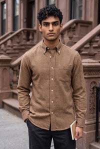 BUTTON DOWN SPORT SHIRT - BROWN HOUNDSTOOTH CHECK