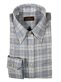 BUTTON DOWN SPORT SHIRT - LIGHT BLUE COTTON/WOOL PLAID