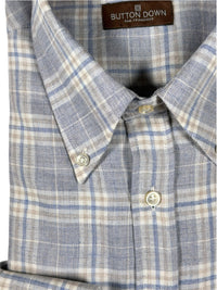 BUTTON DOWN SPORT SHIRT - LIGHT BLUE COTTON/WOOL PLAID