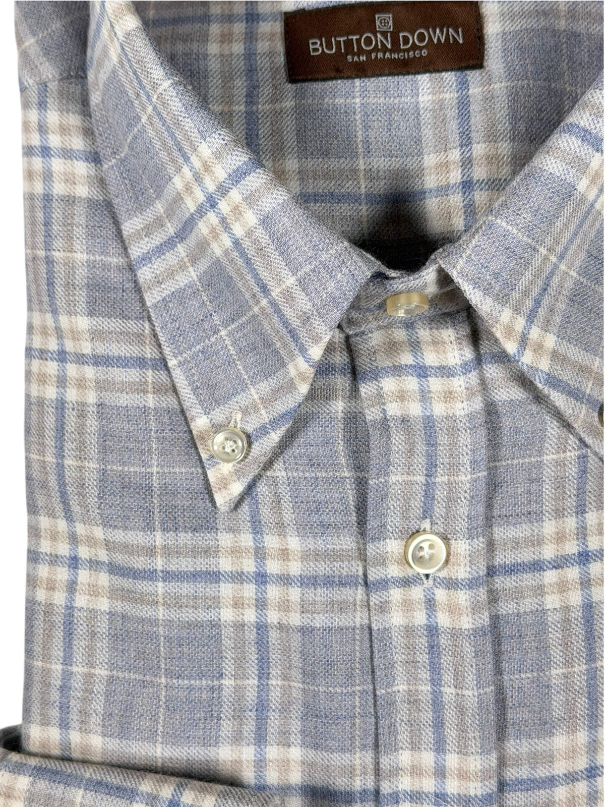 BUTTON DOWN SPORT SHIRT - LIGHT BLUE COTTON/WOOL PLAID
