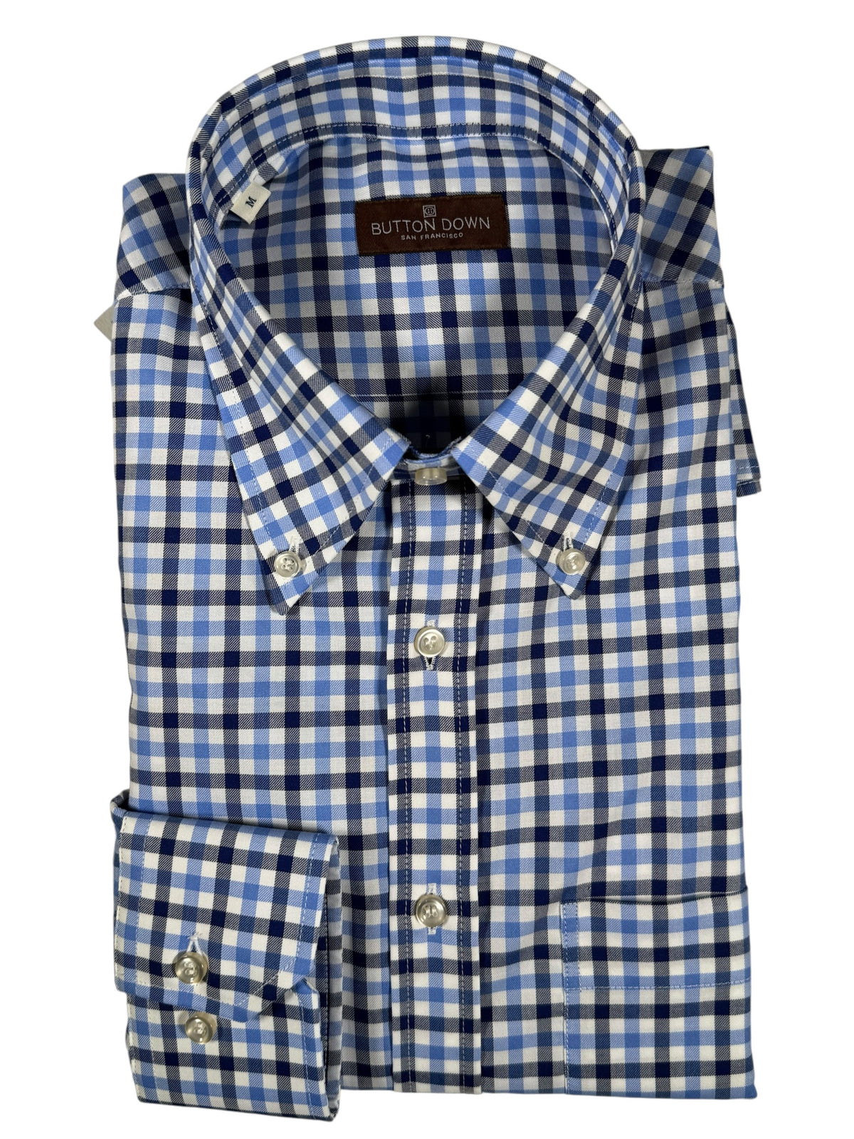 BUTTON DOWN SPORT SHIRT - NAVY/LIGHT BLUE OPEN CHECK