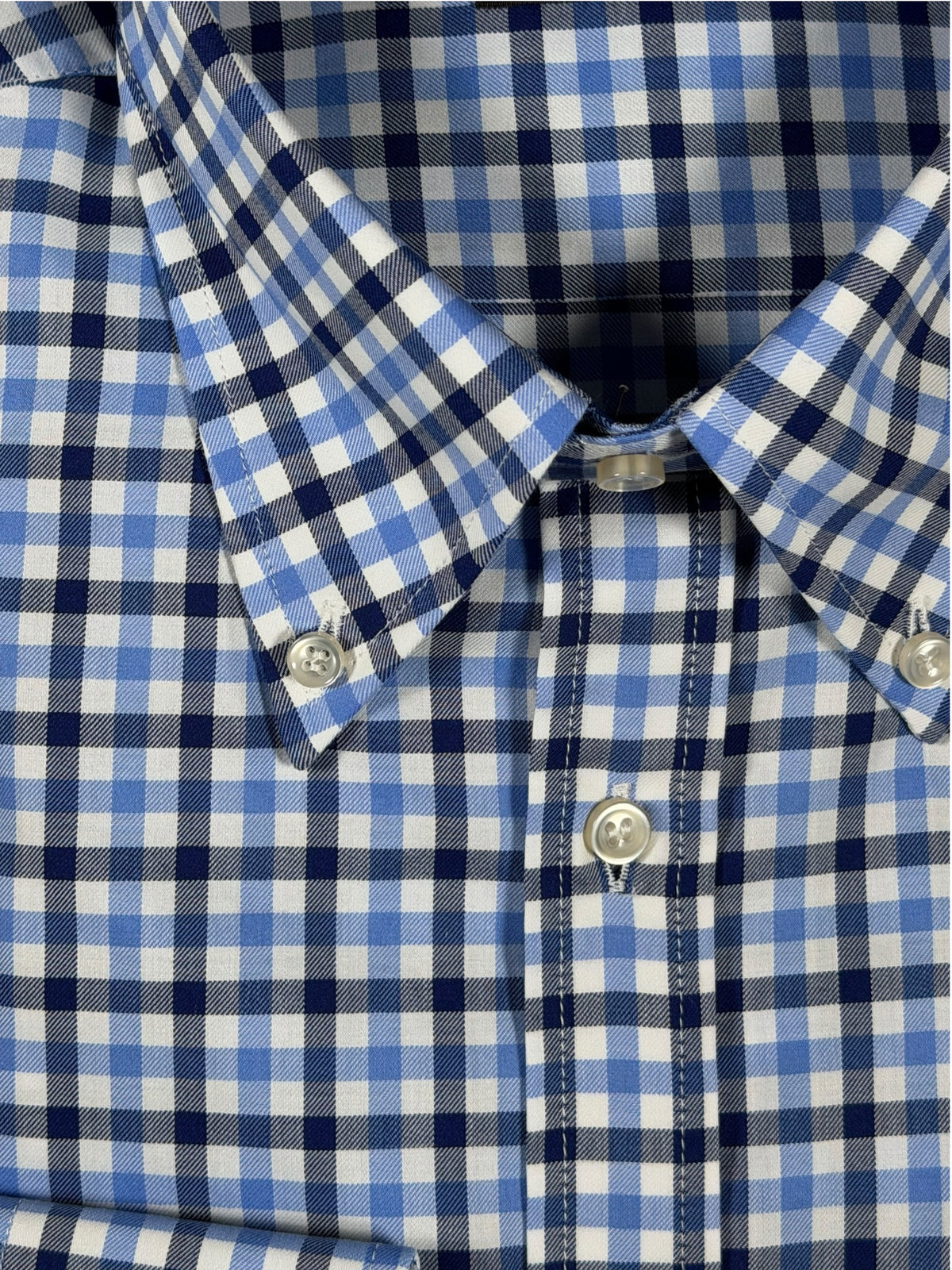 BUTTON DOWN SPORT SHIRT - NAVY/LIGHT BLUE OPEN CHECK