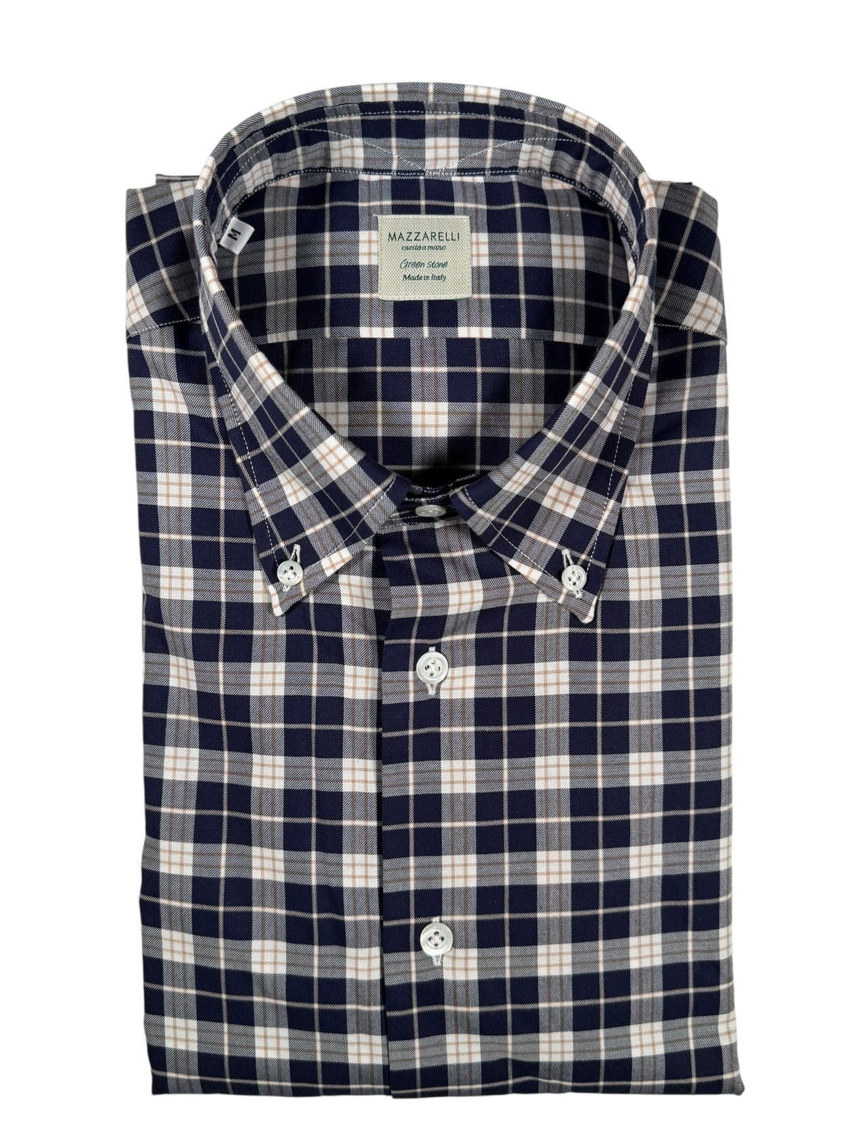 MAZZARELLI SPORT SHIRT - NAVY/BEIGE CHECK PLAID