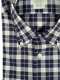 MAZZARELLI SPORT SHIRT - NAVY/BEIGE CHECK PLAID