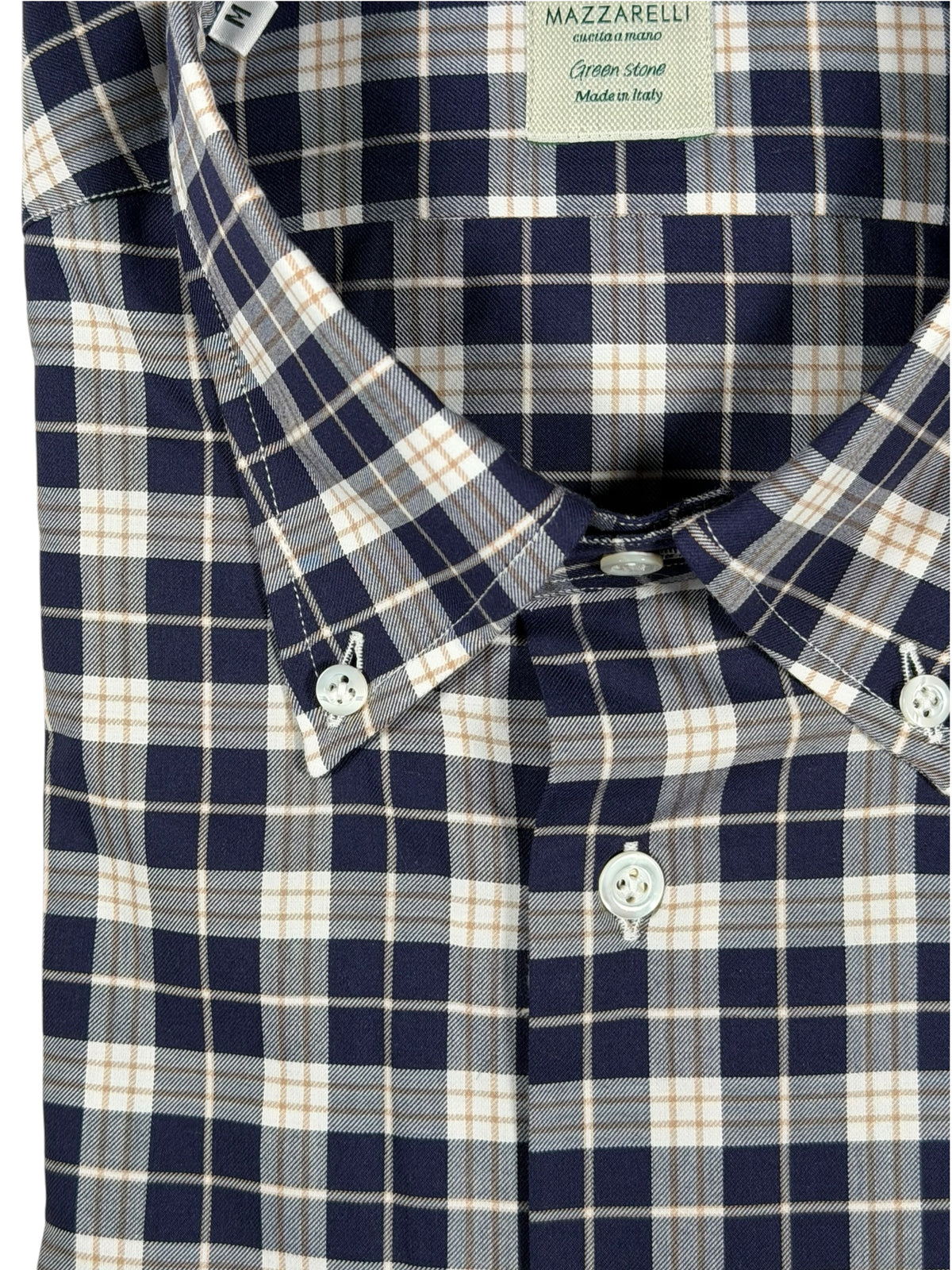MAZZARELLI SPORT SHIRT - NAVY/BEIGE CHECK PLAID