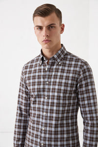 MAZZARELLI SPORT SHIRT - BROWN/BLUE CHECK PLAID