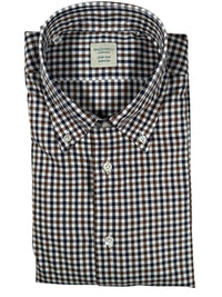 MAZZARELLI SPORT SHIRT - NAVY/BROWN CHECK