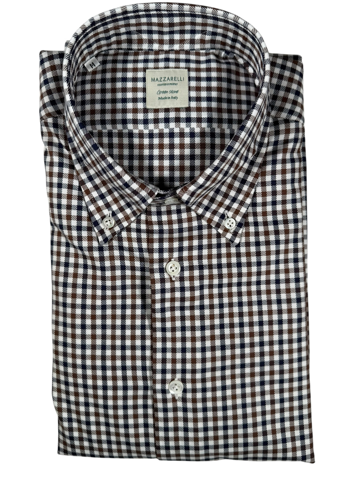 MAZZARELLI SPORT SHIRT - NAVY/BROWN CHECK