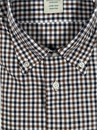 MAZZARELLI SPORT SHIRT - NAVY/BROWN CHECK