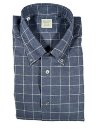 MAZZARELLI SPORT SHIRT - NAVY WINDOWPANE MELANGE