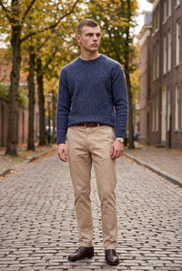 PIACENZA - TIBETAN CASHMERE MOULINE CREW SWEATER - NAVY