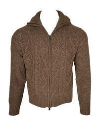 PIACENZA - BABY ALPACA FISHERMAN STITCH FULL ZIP SWEATER - TAUPE