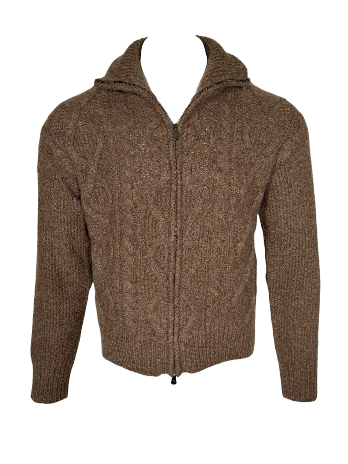 PIACENZA - BABY ALPACA FISHERMAN STITCH FULL ZIP SWEATER - TAUPE