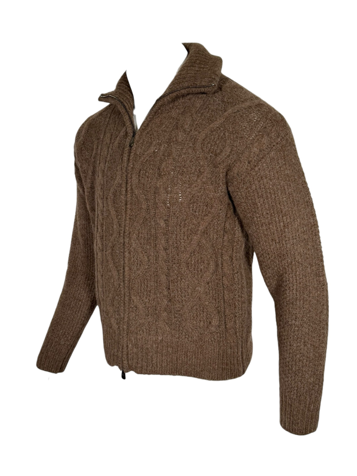 PIACENZA - BABY ALPACA FISHERMAN STITCH FULL ZIP SWEATER - TAUPE