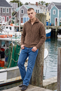 PIACENZA - BABY ALPACA FISHERMAN STITCH FULL ZIP SWEATER - TAUPE