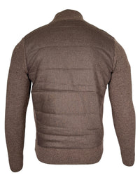 BUTTON DOWN FLANNEL JACKET WITH KNIT SLEEVES - BROWN