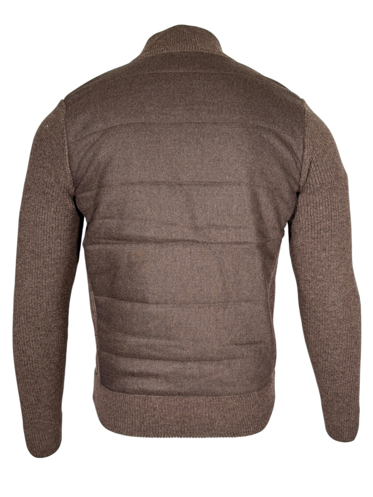 BUTTON DOWN FLANNEL JACKET WITH KNIT SLEEVES - BROWN