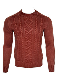 FLY3 REVERSIBLE CABLE KNIT CREW SWEATER - BURGUNDY