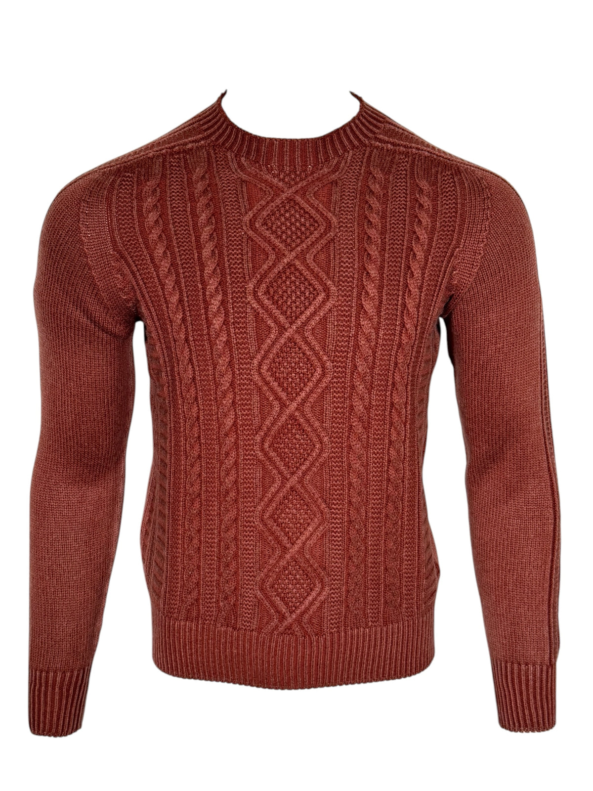 FLY3 REVERSIBLE CABLE KNIT CREW SWEATER - BURGUNDY
