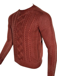 FLY3 REVERSIBLE CABLE KNIT CREW SWEATER - BURGUNDY