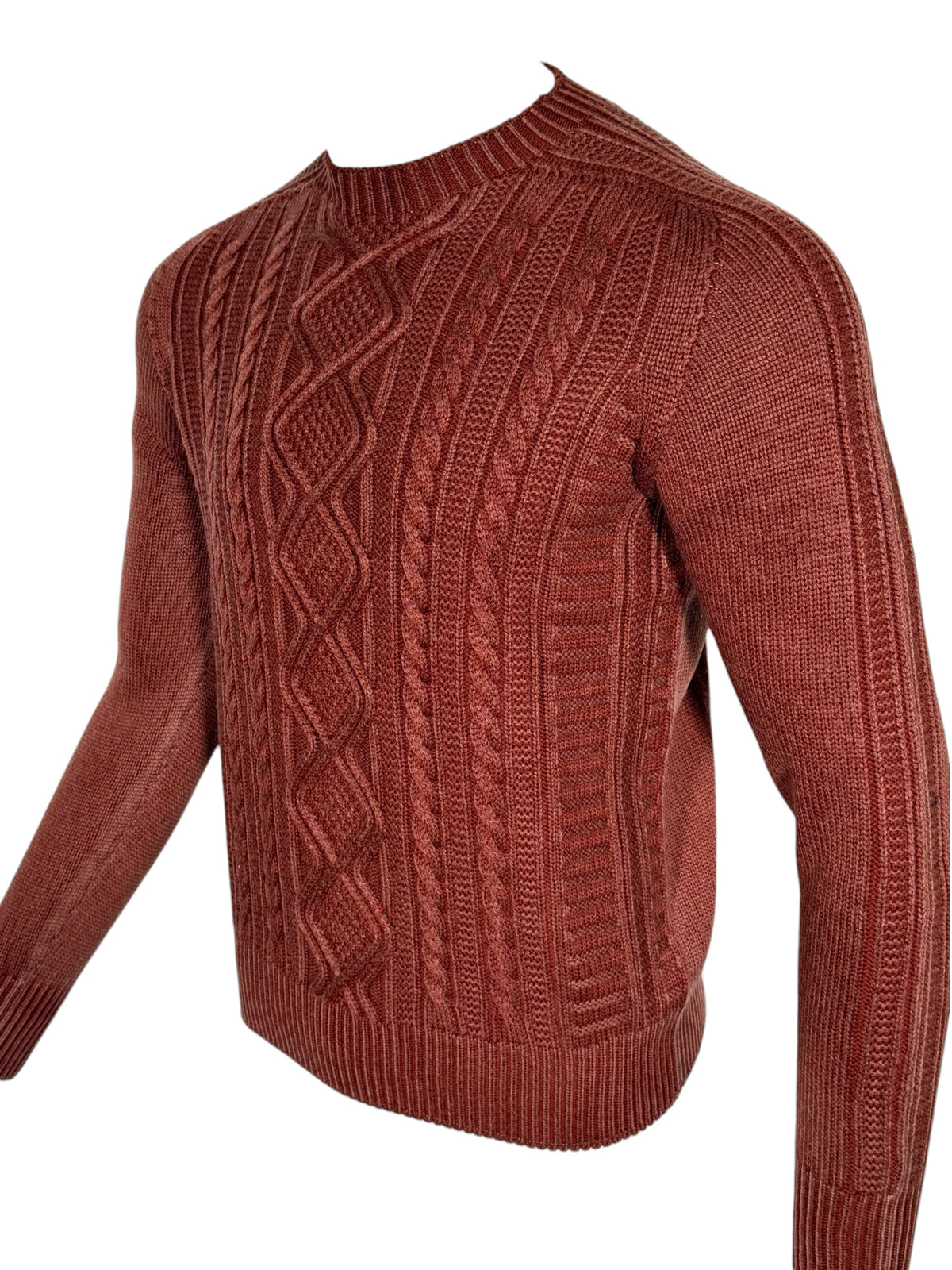 FLY3 REVERSIBLE CABLE KNIT CREW SWEATER - BURGUNDY
