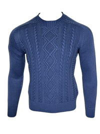 FLY3 REVERSIBLE CABLE KNIT CREW SWEATER - BLUE