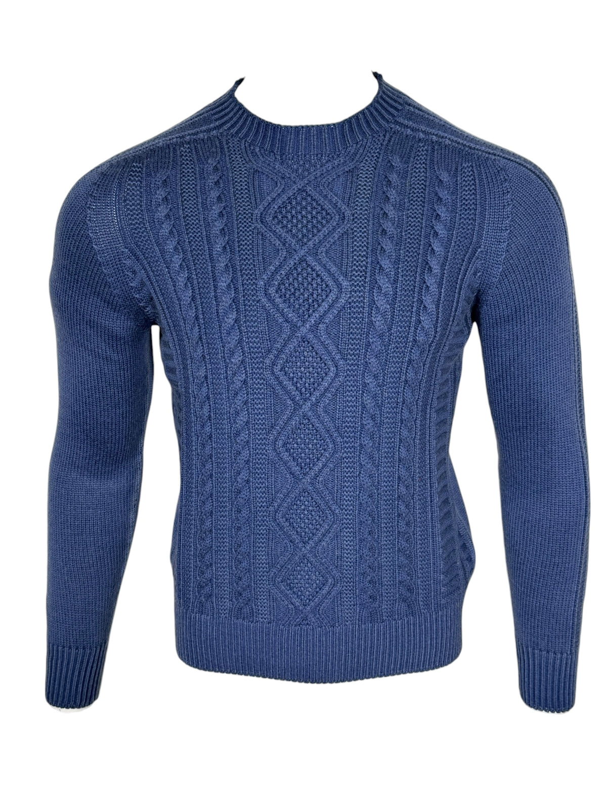 FLY3 REVERSIBLE CABLE KNIT CREW SWEATER - BLUE