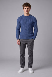 FLY3 REVERSIBLE CABLE KNIT CREW SWEATER - BLUE