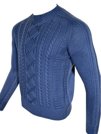 FLY3 REVERSIBLE CABLE KNIT CREW SWEATER - BLUE