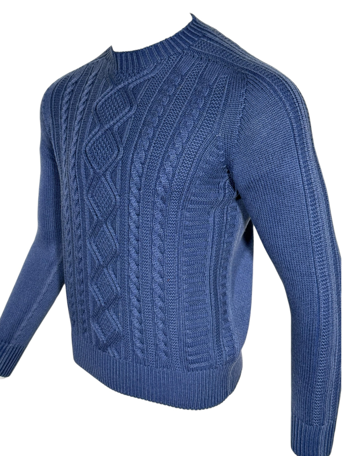 FLY3 REVERSIBLE CABLE KNIT CREW SWEATER - BLUE