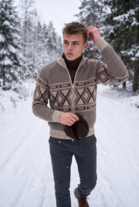FLY3 FULL ZIP NORWEGIAN SWEATER - BORDEAUX
