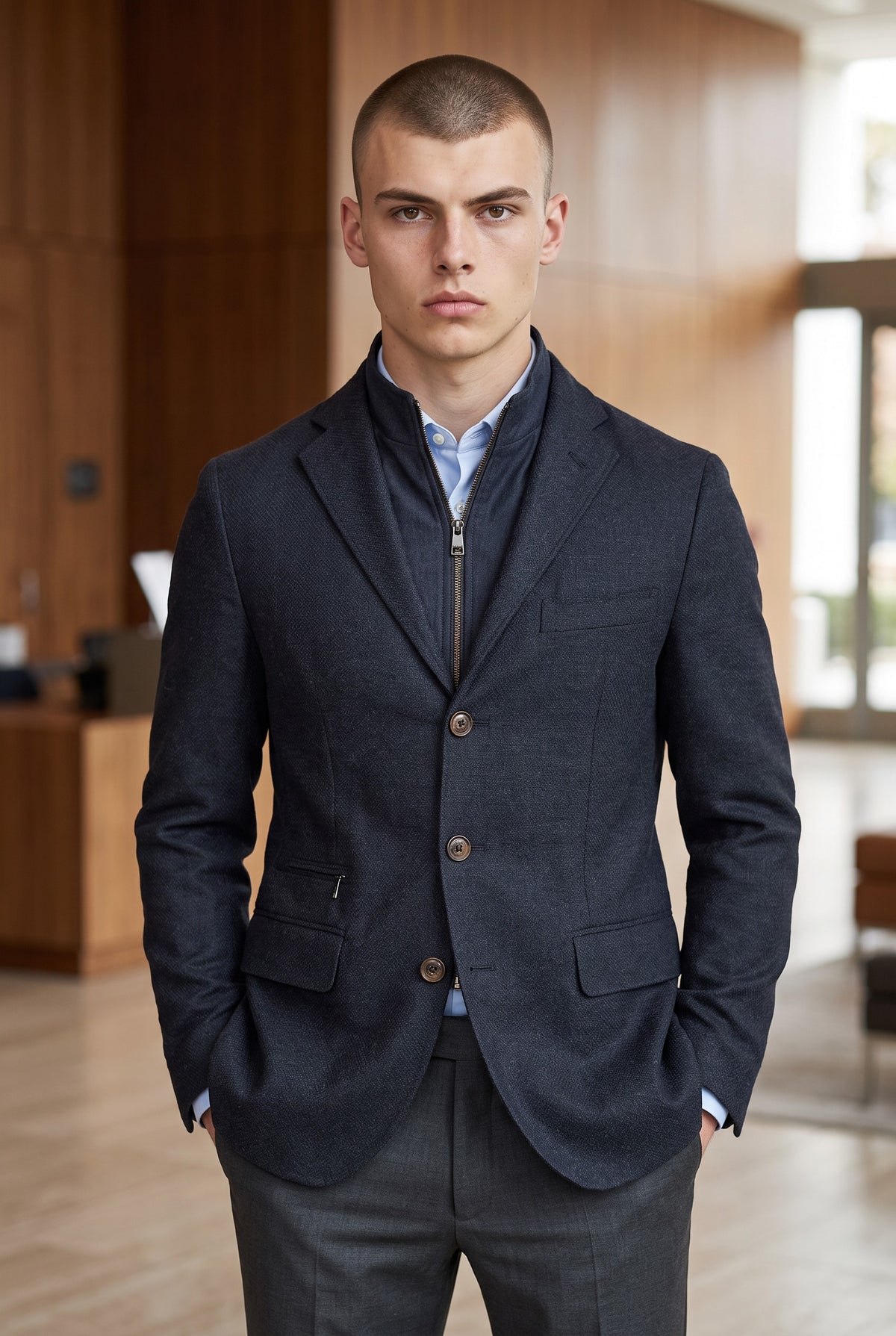 CORNELIANI WOOL ID SPORT JACKET - BLUE NAVY