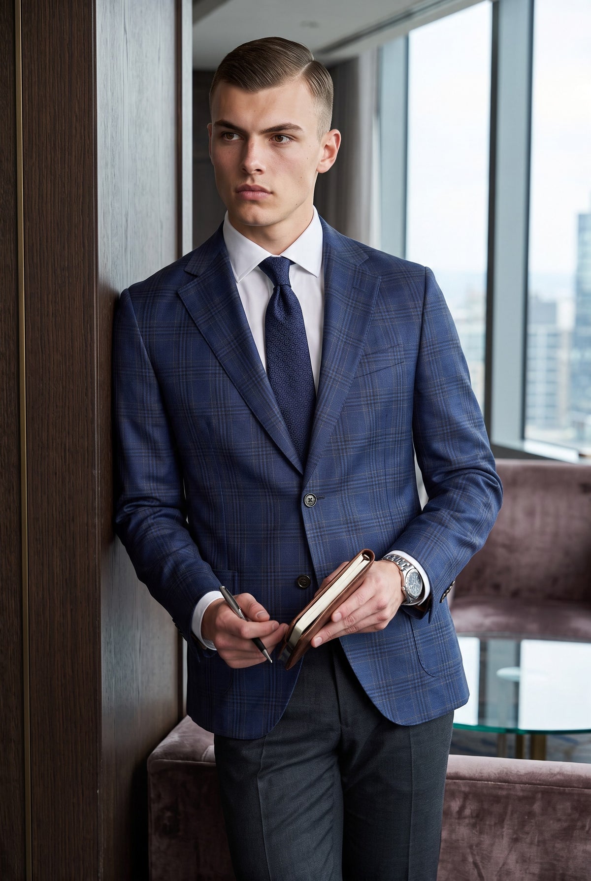 OARS & OLD IVY WOOL SPORT COAT - BLUE CHECK PLAID