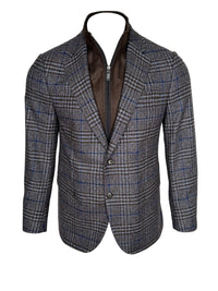 OARS & OLD IVY SPORT COAT WITH ZIP-OUT BIB - BLUE/BROWN PLAID