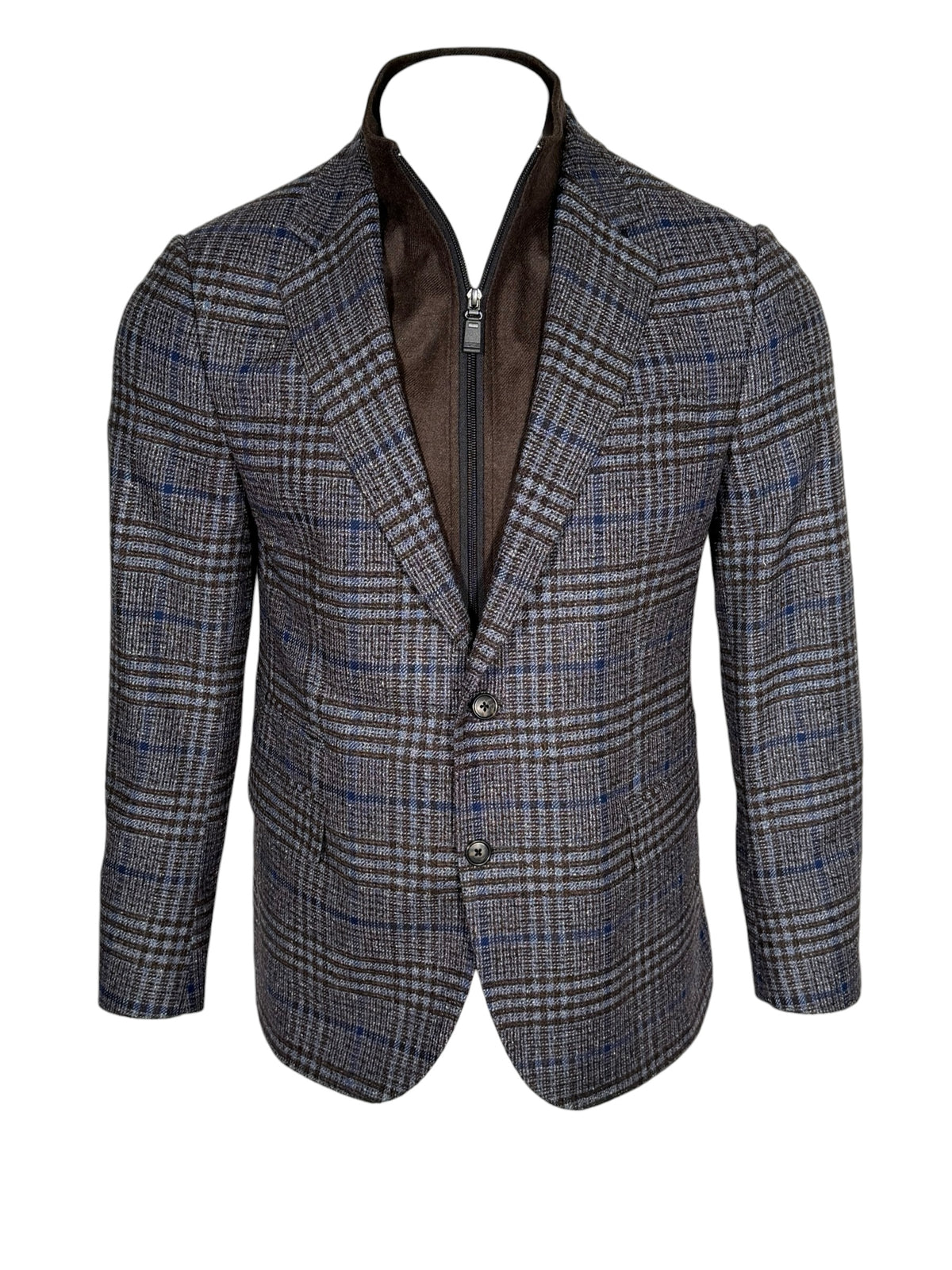 OARS & OLD IVY SPORT COAT WITH ZIP-OUT BIB - BLUE/BROWN PLAID