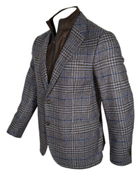OARS & OLD IVY SPORT COAT WITH ZIP-OUT BIB - BLUE/BROWN PLAID