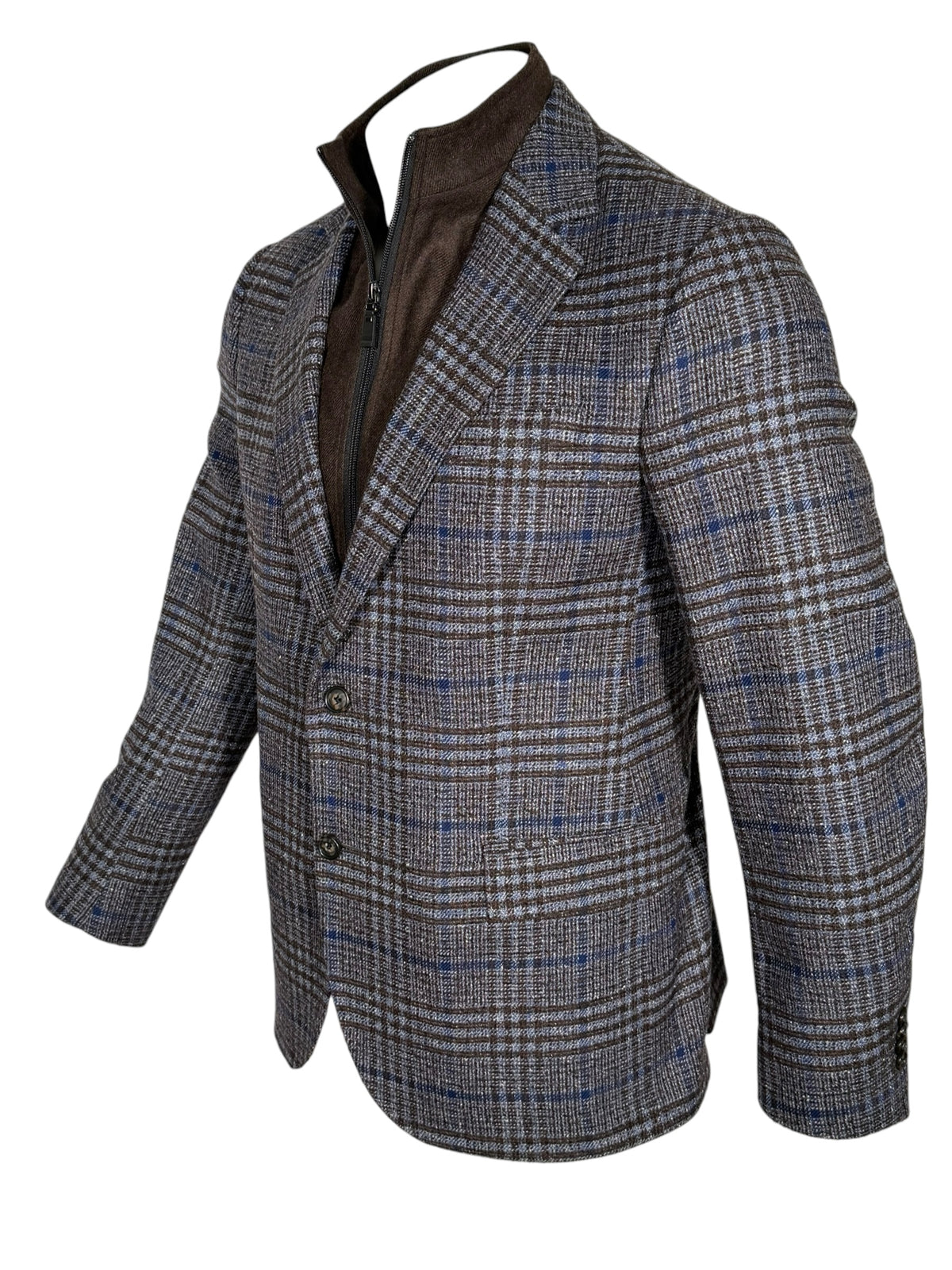 OARS & OLD IVY SPORT COAT WITH ZIP-OUT BIB - BLUE/BROWN PLAID