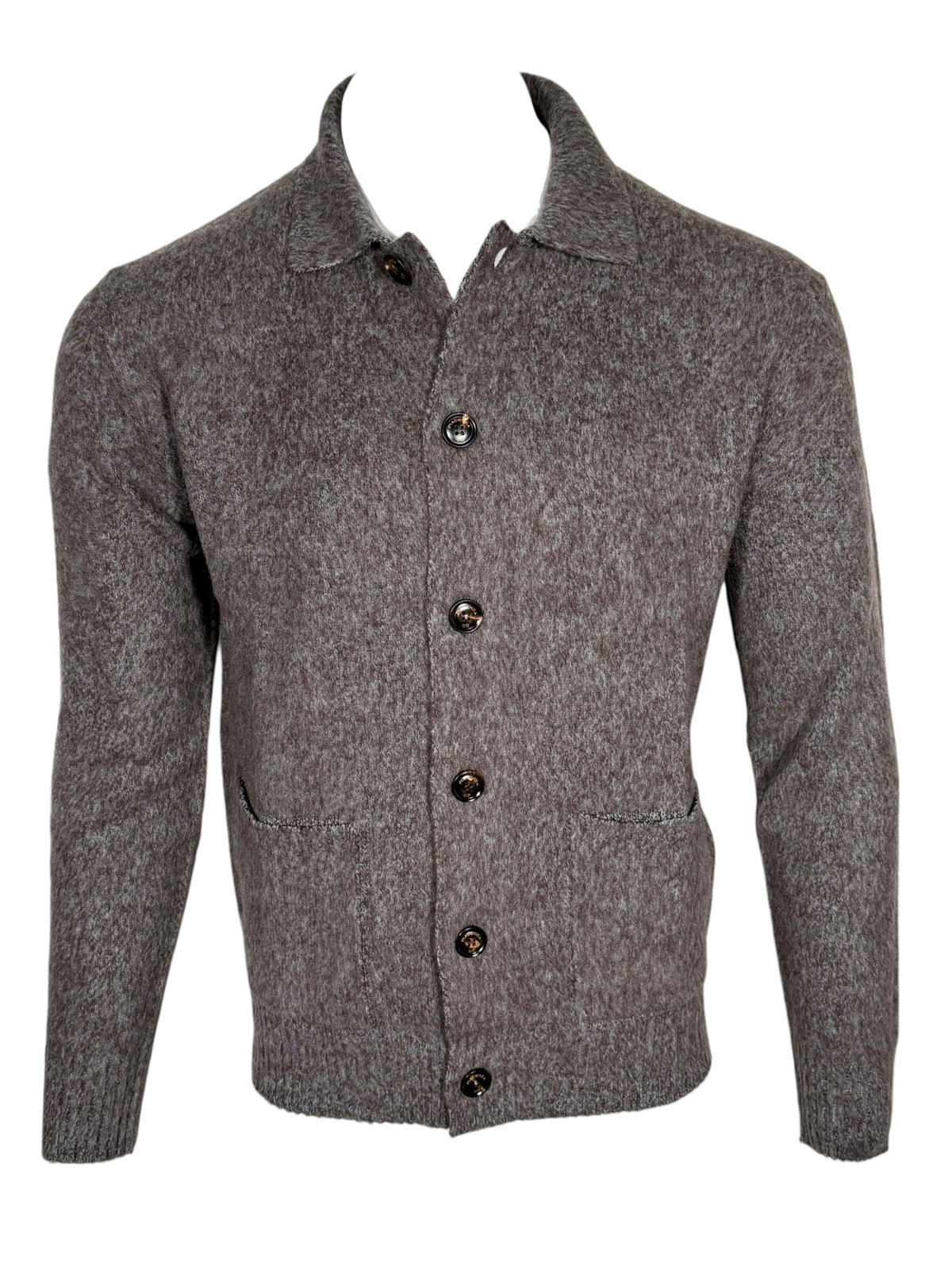 PIACENZA - TIBETAN CASHMERE MOULINE BUTTON JACKET - COCOA