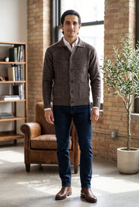 PIACENZA - TIBETAN CASHMERE MOULINE BUTTON JACKET - COCOA
